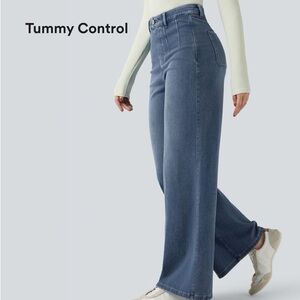 Halara High-Waisted Blue Wide-Leg Jeans